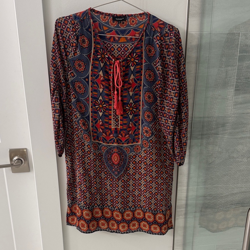 Tolani Vibrant Red and Blue Patterned Dress